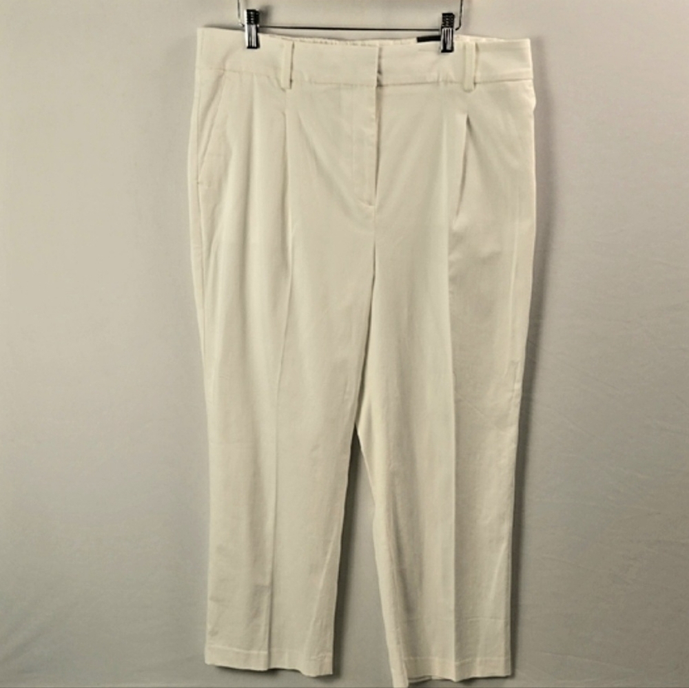 Talbots Bristol Pants Plus Sz 16 Ivory Straight Cotton Stretch Preppy Casual NWT